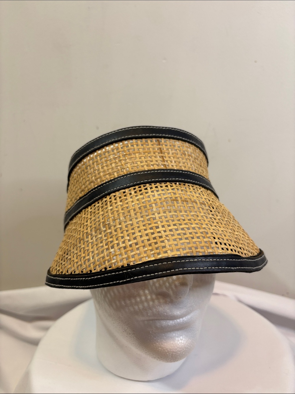 Janessa Leoné Constance Visor Luxury Brand Straw Cane Rattan Leather Resortwear